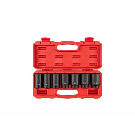TEKTON 1/2 Inch Drive Deep 6-Point Axle Nut Impact Socket Set with Case, 7-Piece (29-38 mm) SID92340